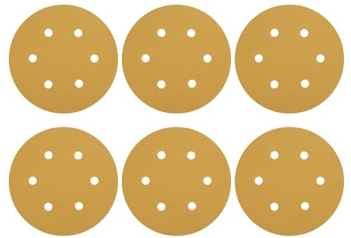 sourcing map 50Pcs 6 Sanding Discs 150Grit Yellow Aluminum Oxide 6 Hole | Hook and Loop Sandpaper Orbital Sander Sandpaper for Woodworking Automotive Metal Polishing
