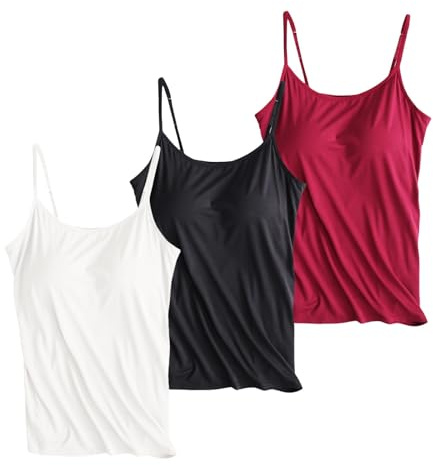 Lot de 3 débardeurs pour Femme avec Soutien-Gorge intégré et Bretelles Spaghetti réglables - Décontracté - pour Le Yoga et Le Sport, Lot de 3-31, S