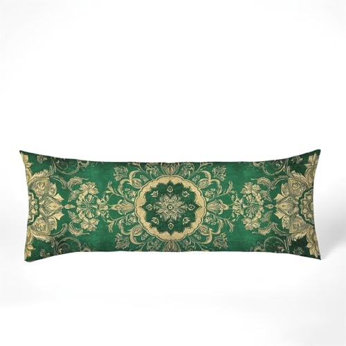 Seitenschläferkissen Bezug 40 x 145, Grün Kissenbezug 40x145 Kissen seitenschläfer Mandala Muster Samt Verbessern Sie Schlafqualität Pillow Case, Doppelseitig Drucken für Sofa Schlafzimmer, Model37