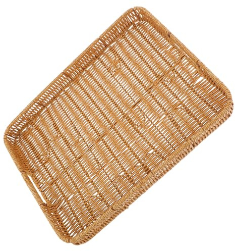 Healeved Bandeja de Plástico Tejida Bordes Suaves y Multiusos, Cesta de Almacenamiento Elegante para Maquillaje y Baño, Adecuado para Organizador de Tocador