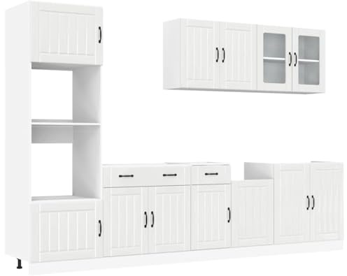 WRJENFSC Lucca - Juego de 7 muebles de cocina modulares de madera de color blanco brillante, incluye armario de fregadero y armarios colgantes para cocina