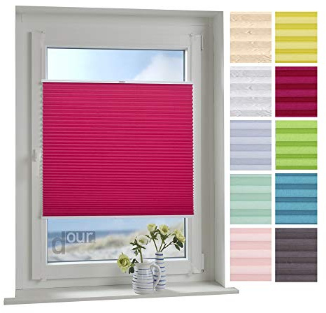 ourdeco® Plissee / 090 x 150 cm (Breite x Höhe) Red Magnolia/lichtdurchlässig, Blickdicht/verspannt/zum Klemmen und Montage ohne Bohren
