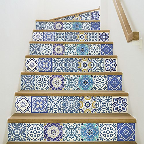 Ambiance-Live Stickers Adhesivos Escalera carrelages | 15 x 105 cm – 6 bandasadhesivo Adhesivo contremarche Azulejos de Cemento – Adhesivos contremarche carrelages |