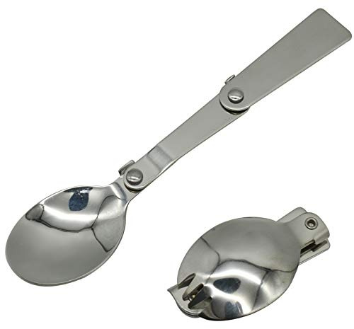 Maydahui 2 PCS Spoon and Fork Foldable Stainless Steel SUS 18/10（304）Salad Spork Portable for Thermos Camping Outdoors