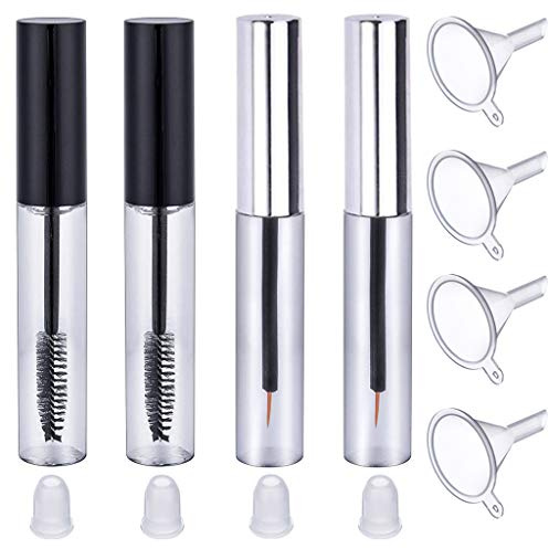 2pc 8ml leere Mascara Tube und Zauberstab, 2pc 7ml Eyeline Container Flasche mit Gummieinsätzen und Trichtern Set für Rizinusöl DIY Mascara (Silber)