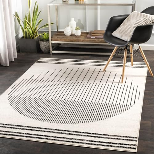 Livabliss Nairobi Teppich Wohnzimmer Boho, großer Teppich Schlafzimmer 200x274 cm - Teppiche für Esszimmer mit geometrischem Muster, Skandinavischer Wohnzimmerteppich modern in Elfenbein, Schwarz