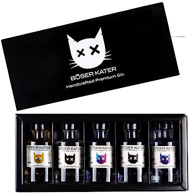 BÖSER KATER Farbwechsel Gin Tasting-Set | Hochwertige Geschenkbox | Perfekte Geschenkidee | 5 handgemachte Sorten je 100ml | Gin-Tasting zuhause für bis zu 5 Personen