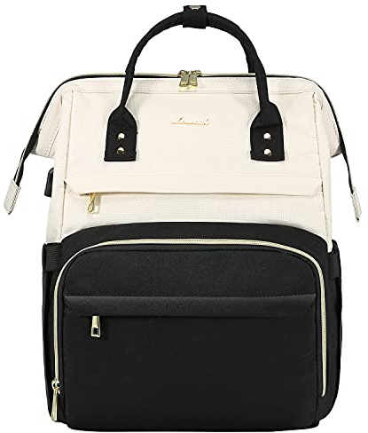 LOVEVOOK Zaino da donna, zaino per computer portatile da 15,6 pollici, impermeabile, zaino da donna, per college, affari di lavoro, viaggi, zaino beige nero