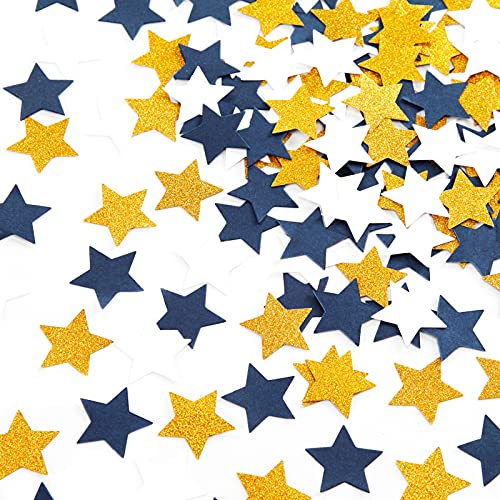 300pcs Navy Blue White Gold Confetti,Glitter Paper decor Twinkle Little Star Table Confetti,Birthday Graduation 2025 Fathers Day Wedding Baby Shower Party Decorations Circle Dots Lasting Surprise