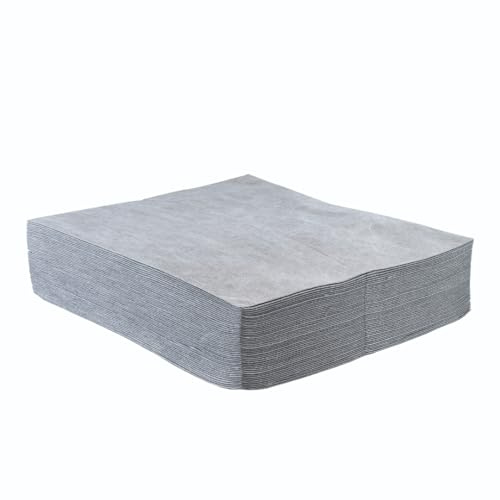 Maintenance Absorbent Pads - Absorb Oil, Water, Coolants, For General Use - Spill Control Sheets - 50cm x 40cm, 50 Sheets, Sonic Bonded Core with Spun Bound Top Layer, Grey - Indoor/Outdoor Use
