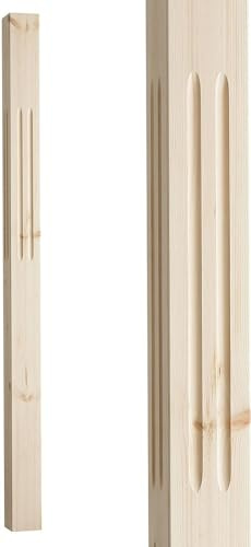 Blueprint Joinery 1500mm Square Fluted Pine Newel Post (1500m Full Post) - 90mm x 90mm Stair Newel Post. Pine Wooden Staircase Spindles for The Top, Middle, Bottom & Corners of Stairs.