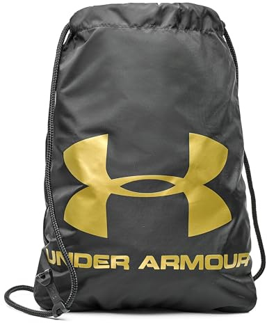 Under Armour Unisex Ozsee Sackpack, Bolsa de deporte resistente al agua con cierre de cordón seguro, Mochila deportiva y duradera para actividades al aire libre y viajesBlack / / Metallic Gold,OSFA