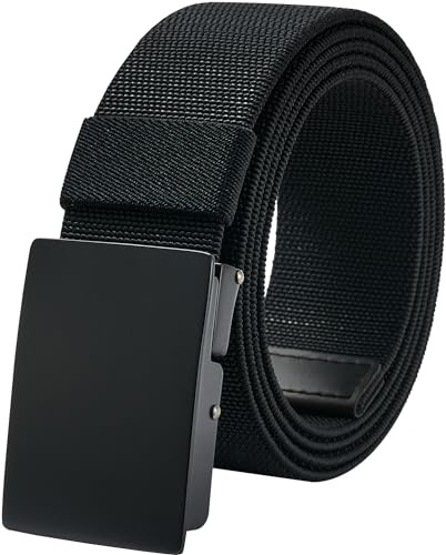 LionVII Men Elastic Stretch Fabric Belt with Metal Buckle, Casual Canvas Strap Adjustable for Pants Size Below 46 Inch (Black)(Size: L)
