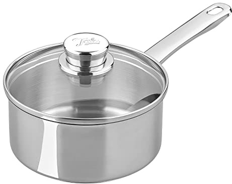 Tala Performance Stainless Steel 16cm Saucepan with Glass Lid, 18/10 Mirror Polished, Made in Portugal, Induction Compatible, Even Heat Distribution, Stay-Cool Handles, 25-Year Guarantee