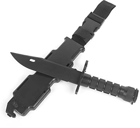 QIRUIMY Tactique baïonnette M9 couteau en plastique, couteau de combat en caoutchouc flexible avec une lame, fan de l'entraînement de fusil d'air CS Cosplay costume modèle poignard (Noir)