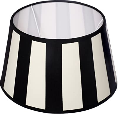 Brillibrum Designer Lampshade Striped Table Lamp Shade with Striped Pattern for E14/E27 Sockets, Oval/Round Fabric (20 x 15 x 12 cm, Black/Cream)