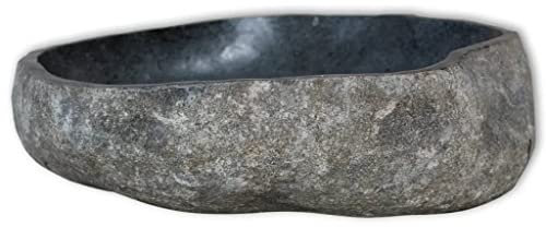 Oval Waschbecken aus Flussstein Anthrazit 30-37 cm, Einbauwaschbecken ohne Hahnloch ohne Überlauf, Waschschale Handwaschbecken für das Badezimmer