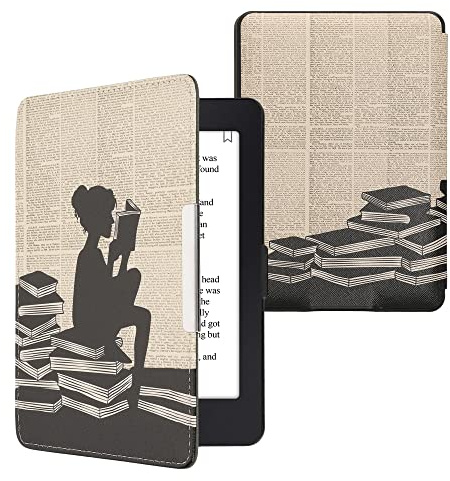 kwmobile Schutzhülle für Amazon Kindle Paperwhite Hülle - eReader Flip Case mit Auto Sleep Funktion - Lesende Frau mit Schwarz Beige