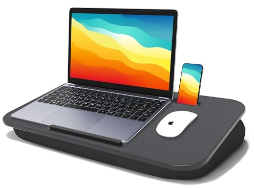 Knäskrivbord, knäskrivbord med kudde, passar upp till 17 tums bärbar dator, kudddesignad, bärbart laptopstativ med bricka, dyna och telefonhållare, hemmakontor för säng/soffa/bil/läsning/skriva