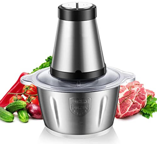 Household 2 L Stainless Steel Electric Two-Speed Meat Grinder-Food Processor, Double Mixing Blades