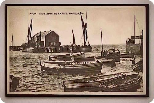 Kent Whitstable Harbour High Tide Sailing Barges Fishing Boats By Jetty A4 Pho