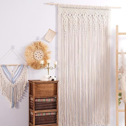 iyoimono Makramee Woven Wandbehang Boho Wandteppich Gewebt Tapisserie Tür Hängend, Raumteiler Vorhänge Fenstervorhang Türvorhänge Hochzeit Hintergrund Arch Boho Wanddekor 130cm (W) x 200cm (L)
