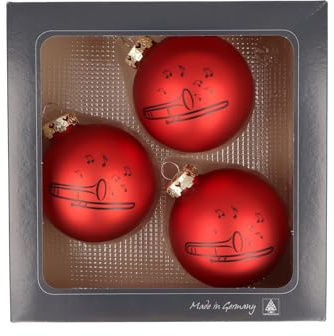 3er-Set Weihnachtskugeln mit Posaune-Druck, Blasmusik, (Rot matt)