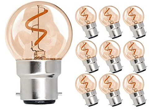 RYTM LED Bulbs,B22 Bayonet Retro Led Bulb,G40 Round Antique LED Filament Small Light Bulbs,2200K Warm Yellow Light Source,1W Dimmable (10-Pack)