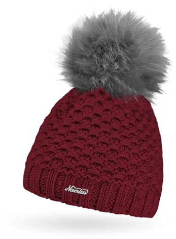 Neverless® Damen Winter-Mütze Strick Fleecefutter Kunstfell-Bommel Pudelmütze Wintermode Outdoor