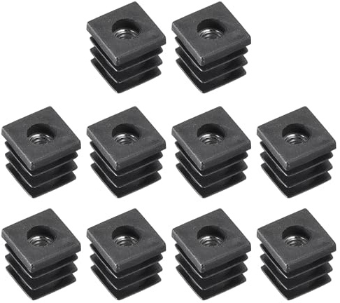 QUARKZMAN 10Pz Inserti per Tubi Quadrati Spina Plastica Nera | per Tubi Quadrati 0,63x0,63 OD, con Filettatura M6, Inserto per Rotelle Tappi Sedia Gambe Mobili