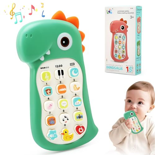 JoyPlus Telefono Giocattolo per Bambini, Cellulare Giocattolo per Neonato, Dinosauro Cellulare per Neonato,Giocattoli Musicale Telefono per Bambini,Giocattoli Educativi Regalo per Bambini 6 12 18 Mesi