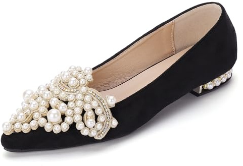 YJJQMYYCPA Flats for Women Bling Rhinestone Pointed Flat Shoes Comfort Slip on Low Heel Wedding Dress Shoes Ballet Flat Shoe Black 9