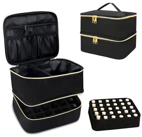 Organizador Pintauñas Organizador Esmaltes Uñas Doble Capa Caja Maquillaje Maletin Maquillaje Vacio para 30 Botellas de Esmalte de Uñas y una Lámpara de Uñas