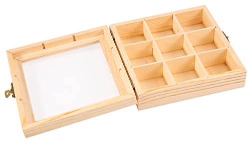 Happysnow Couleur bois 9 compartiments pour thé et bijoux, avec plateau en verre et fermeture à pression