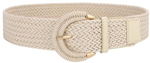 SUOSDEY Rattan-Flechtgürtel für Damen, breiter Taillengürtel für Kleider, gewebter Boho-Gürtel mit halbkreisförmiger Schnalle beige