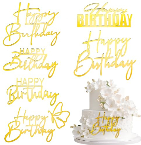 6 Stück Happy Birthday Tortendeko Gold Cake Topper Geburtstag | Tortenaufsätze Happy Birthday Acryl Kuchenaufsätze Tortenschilder Tortenaufsätze zum Happy Birthday Cake Topper Geburtstag