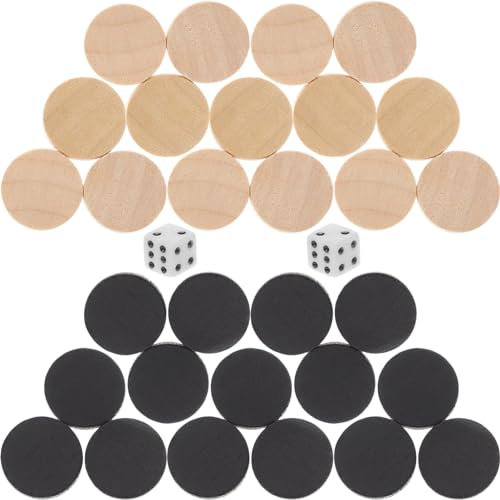 ifundom 30 Stück Backgammon-Steine ​​Aus Holz Schachbrett-Set Aus Massivem Holz Brettspiel-Tischchips 19 Mm Kleine Backgammon-Steine ​​Mit Würfelspiel-Zubehör
