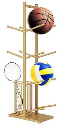Vnook Garagen-Organizer Zur Aufbewahrung Von Sportgeräten Mit Körben Und Haken – Einfach Zu Montieren – Sportball-Ausrüstungsständer Bietet Platz for Basketbälle, Gold