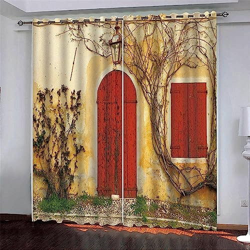Lärmschutzvorhang Ösen Kinderzimmer Junge Verdunkelungsvorhang Blickdichter Gardinen 3D Hd Druck Retro Rote Tür Muster 2Er Set Vorhänge Schlafzimmer Fensterdekoration-7T1H3J4I6R0