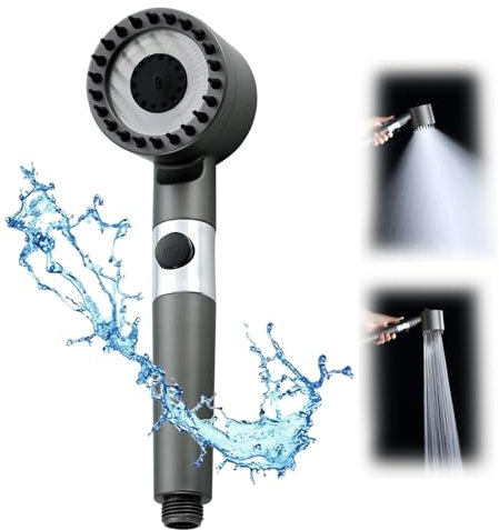 Shower Head with Silicone Brush for Massaging Scalp, High Pressure Shower Head with Cotton Filters, 3 Spray Modes Shower Head, Handheld Shower Head with Stop Switch