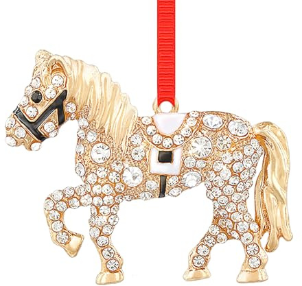 WhatSign Adorno de Navidad de caballo, adornos de caballo de metal para árbol de Navidad, adorno colgante de caballo balancín dorado, decoración de caballo de granja para amantes de los caballos,