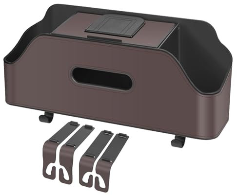 LearnLyrics Autositz-Organizer, Rücksitz-Aufbewahrung mit Taschentuchbox, 2 Getränkehalter, Kopfstützenhaken, Autobedarf, multifunktionaler Auto-Organizer, Rücksitz für Kinder, Reisen
