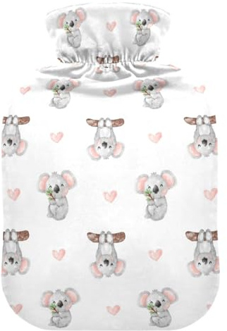 Hot Water Bottle with Cover, Cute Elephant Heart 2L Leakproof Hot Water Bag for Hand Feet Warmer, Neck, Shoulder, Back, Muscle Pain Relief, Cold Compress