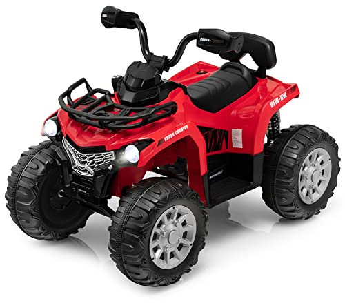 COSTWAY 12V Electric Kids Quad Bike, Battery Powered Ride on Car ATV with Headlights, Music, MP3, Storage Basket, Backward Function, for Boys and Girls Aged 3-8 Years (Red)
