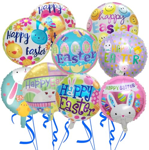 Osterhasen Luftballon Set,Folienballon Osterhase,9PCS Ostern Deko Luftballons, für Easter Party Dekoration Aluminiumfolien Dekorationen Kaninchen Themed Dekorationen