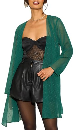 likemary Cardigan Donna Lungo e Trasparente - Eleganti Copricostume in Chiffon - Giacche Leggere da Donna - Aperto Anteriore & Manica Lunga