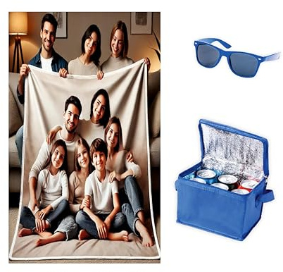 PORRAS ESTAMPACION & BANDERAS Manta Personalizada Bebe│Manta Personalizada con Fotos│Regalo Oportunidad Ahora Nevera y Gafas de Sol Pack