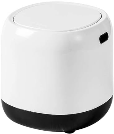 Kongming Tischmülleimer mit Deckel, Mini Kunststoff Mülleimer Klein Tisch Mülleimer Weiß Tischabfalleimer 1.9L Papierkorb für Schreibtisch, Badezimmer, Wickeltisch, Küche