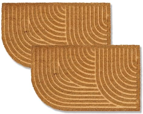 Astra Zerbino moderno per porta d'ingresso - Tappetino in cocco Set di 2 45x75cm arrotondato naturale - Tappetino antisdrucciolo robusto - Zerbino interno