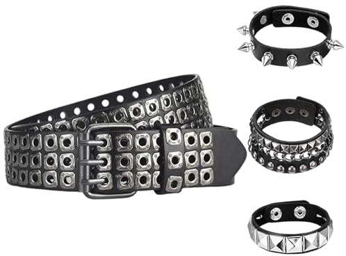 NUREINSS Set cintura donna con bracciale | Accessorio streetwear punk rock | Cintura borchie regolabile per concerti/feste | Larghezza 3.8 cm